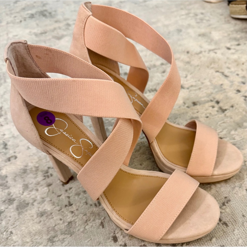 Jessica Simpson Womens Blush Pink Elastic Strappy Platform Stiletto Heels 8M